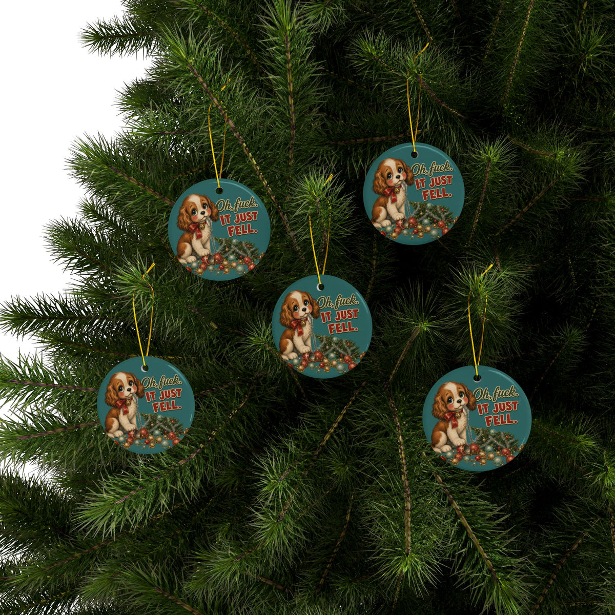 Funny Christmas Puppy Ornament – “Oh, Fuck. It Just Fell.”