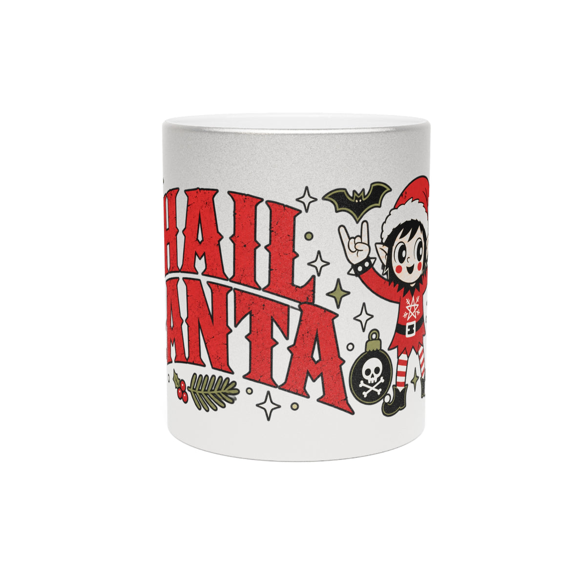 Silver Heavy Metal Santa Christmas 11 oz Cermaic Mug