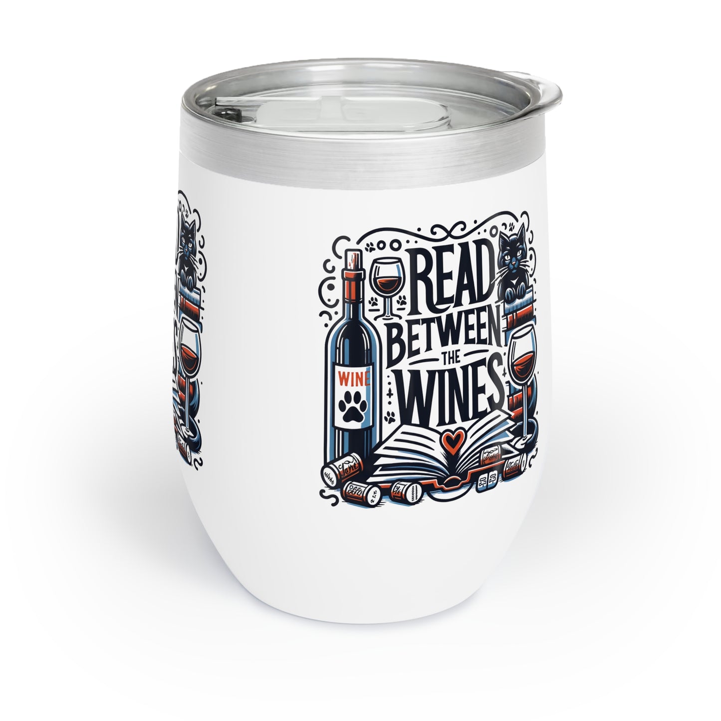 Chill Wine Tumbler: Sip in Style with Our 'Read Between the Wines' Design-White