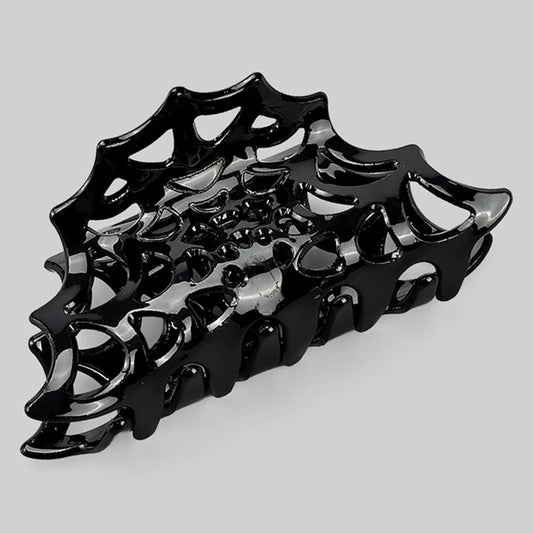 Lightweight Acrylic Spider Web Black HAIR CLIP Includes Velvet Gift Bag