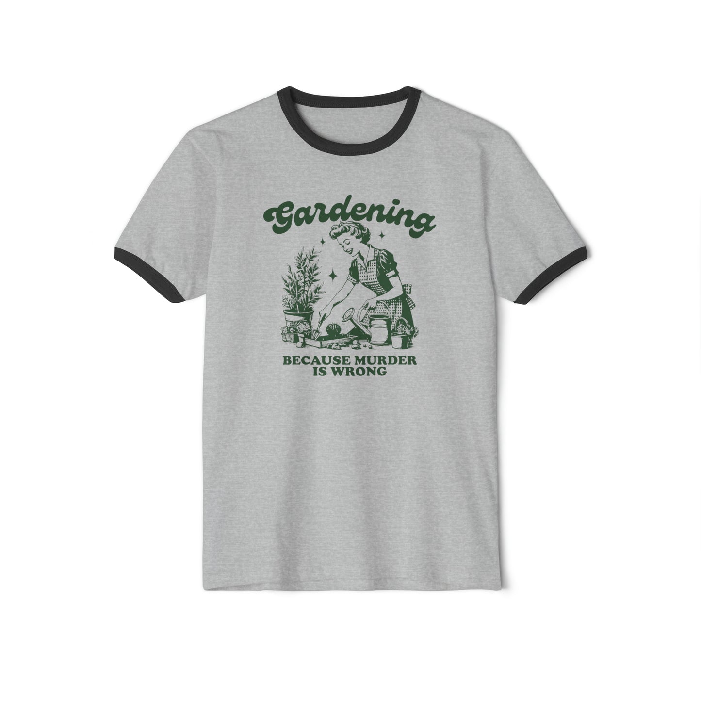 Vintage Green Design Gardening Because X is Wrong-Unisex Cotton Ringer T-Shirt