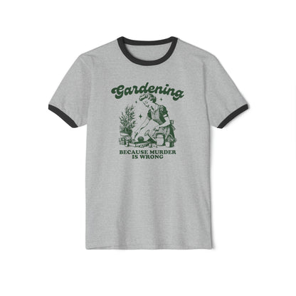 Vintage Green Design Gardening Because X is Wrong-Unisex Cotton Ringer T-Shirt
