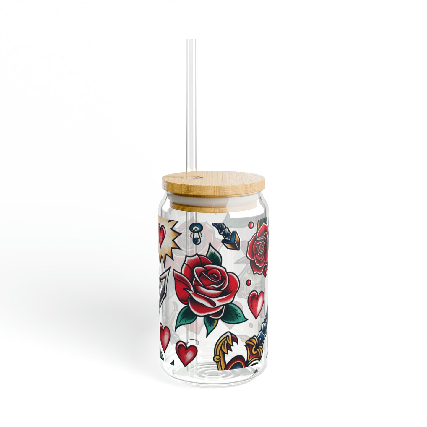 Sailor Jerry Inspired 16oz Libby Sipper Glass - Unique Vintage Tattoo Collage Design