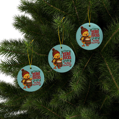 Funny Christmas Ornament – “I Have Zero Fucks to Give” Drummer Chicken Holiday Decor