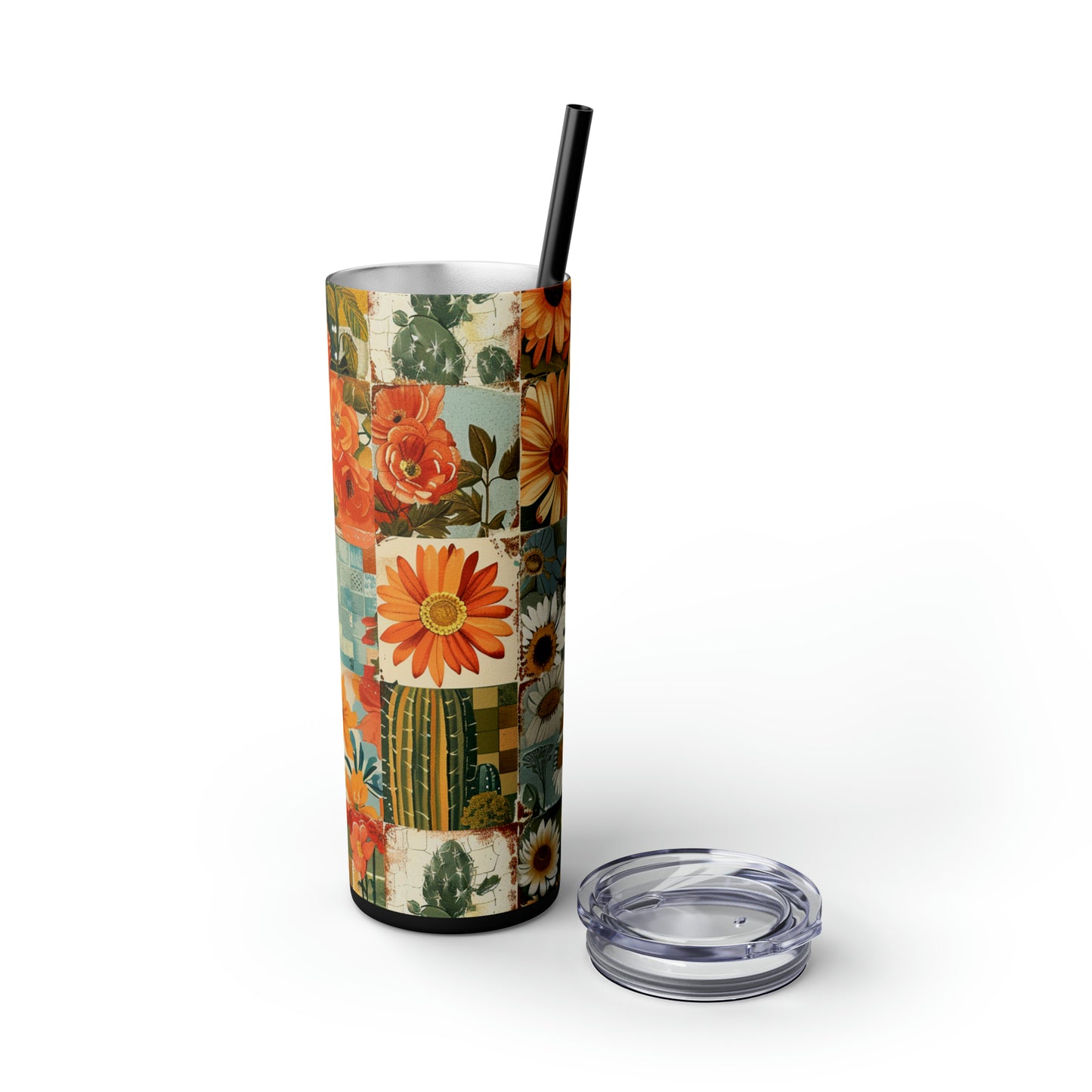 Vintage Boho Western Desert Floral 20oz Skinny Tumbler with  Straw