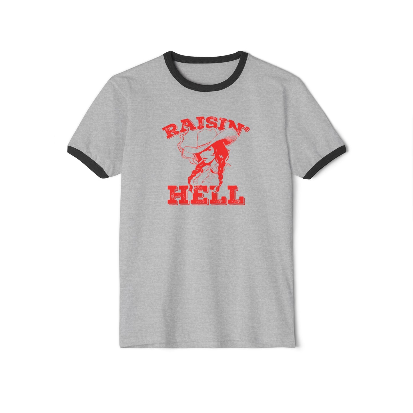 Unleash Western Charm with Our 'Raising Hell' Cowgirl Unisex  Ringer Shirt - 3 Color Options