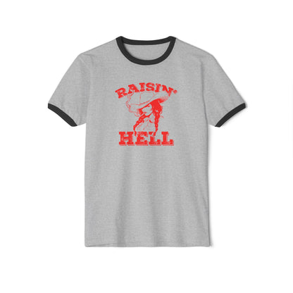 Unleash Western Charm with Our 'Raising Hell' Cowgirl Unisex  Ringer Shirt - 3 Color Options