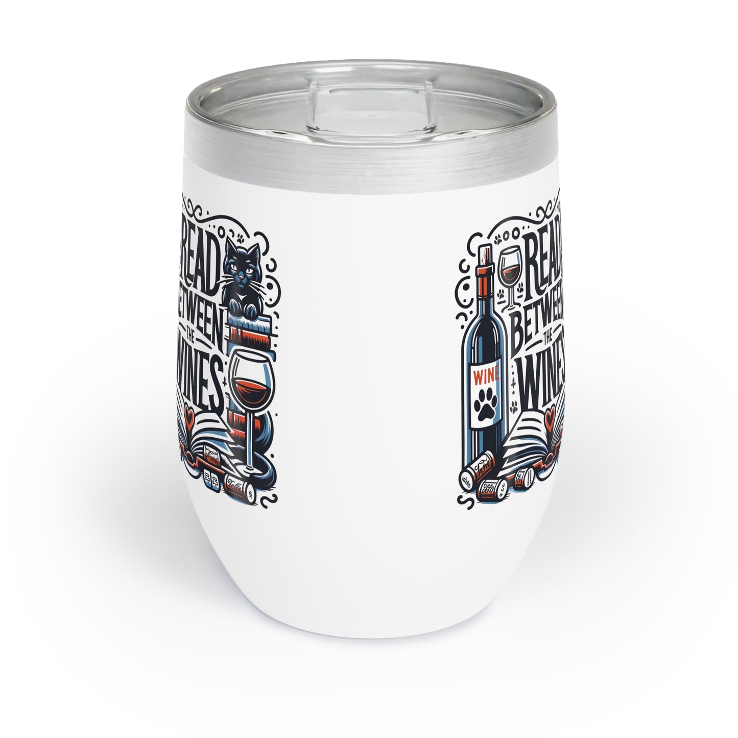 Chill Wine Tumbler: Sip in Style with Our 'Read Between the Wines' Design-White