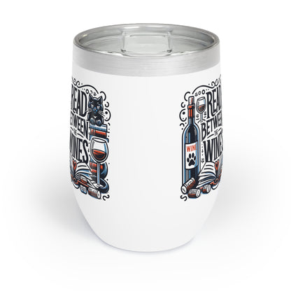 Chill Wine Tumbler: Sip in Style with Our 'Read Between the Wines' Design-White