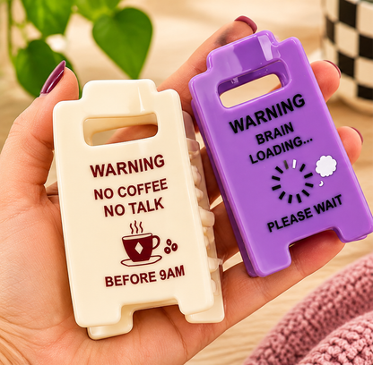 Funny Warning Sign Hair Claw Clips | Brain Loading & No Coffee | Gift Packaging Included