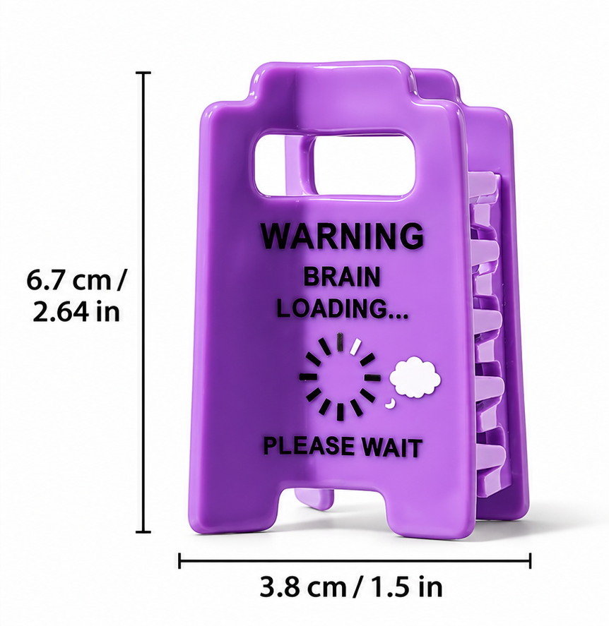 Funny Warning Sign Hair Claw Clips | Brain Loading & No Coffee | Gift Packaging Included