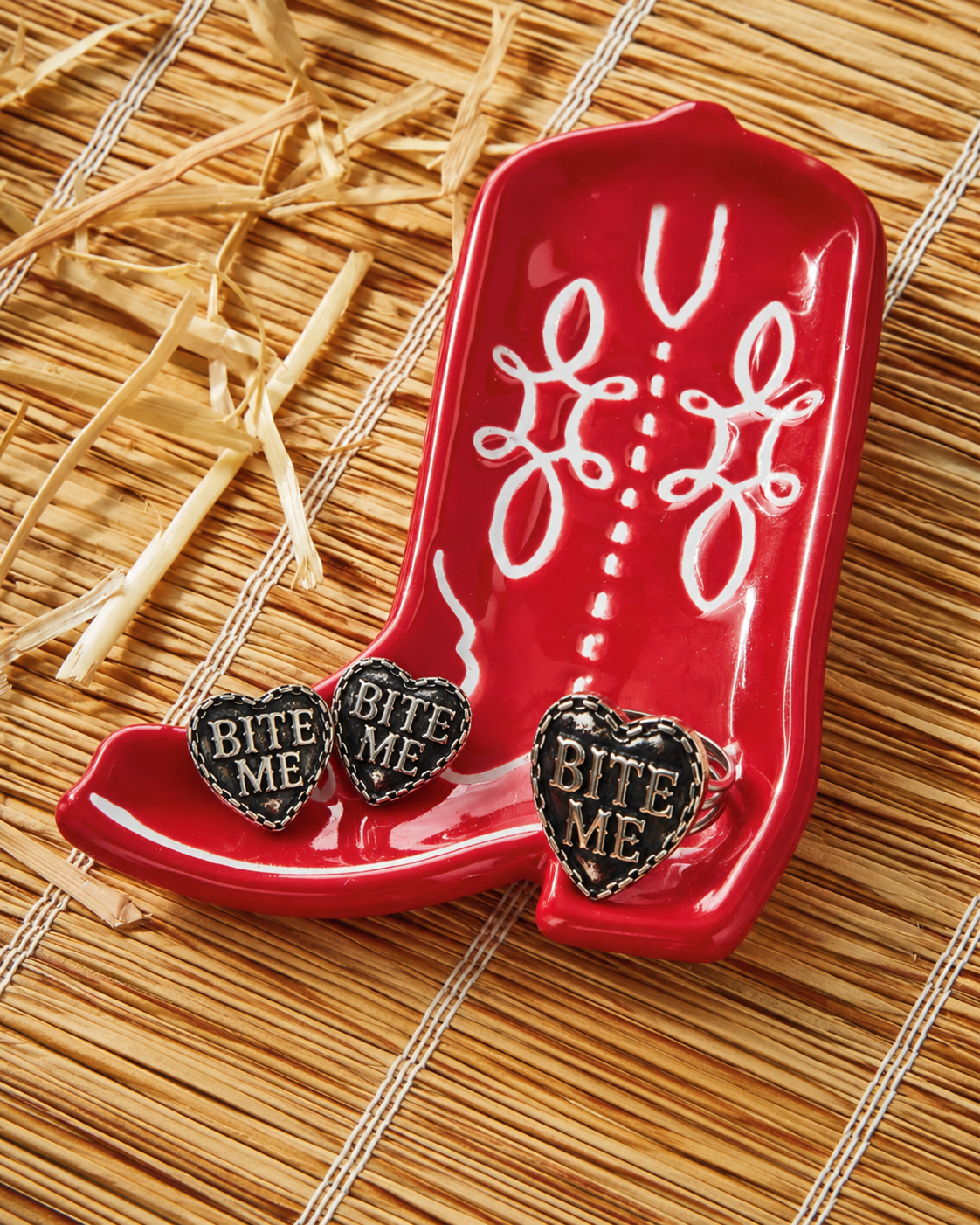 BITE ME Western Heart Earrings & Matching Ring