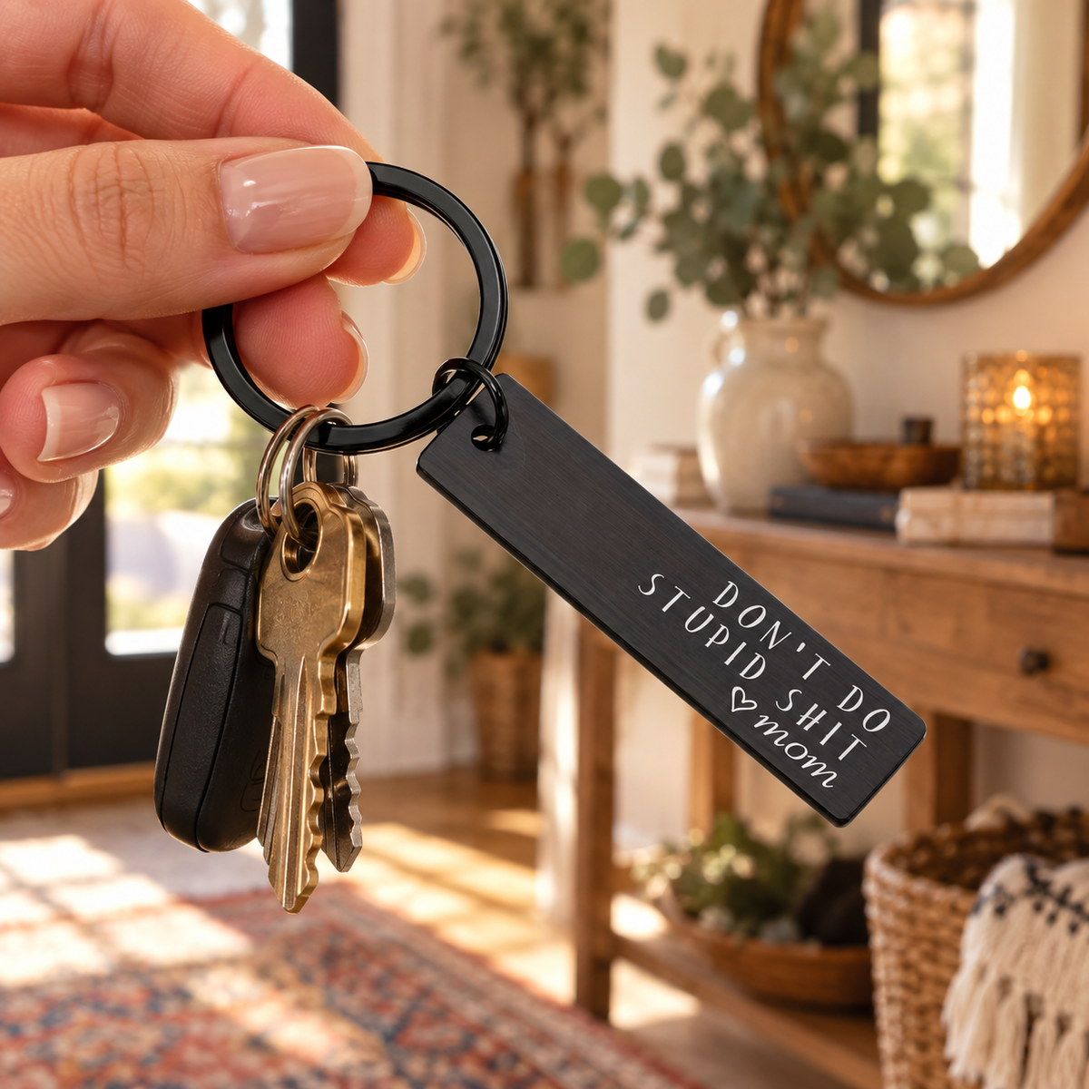 Funny Mom Keychain | Black Stainless Steel Gift for Son or Daughter Gift Packaging Included