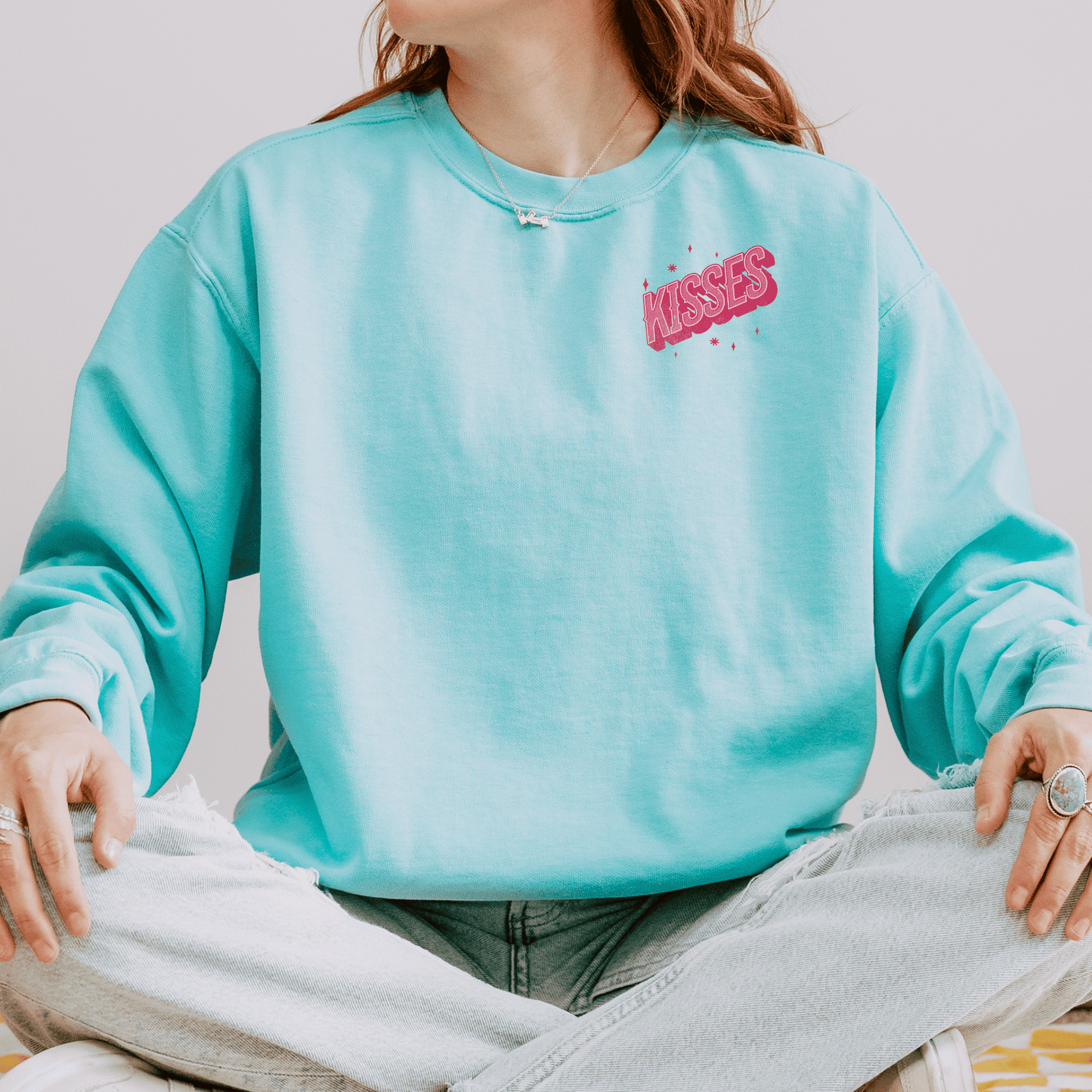 Valentines Kisses Vintage Design Available in Pastel Muted Colors Unisex Garment-Dyed Sweatshirt