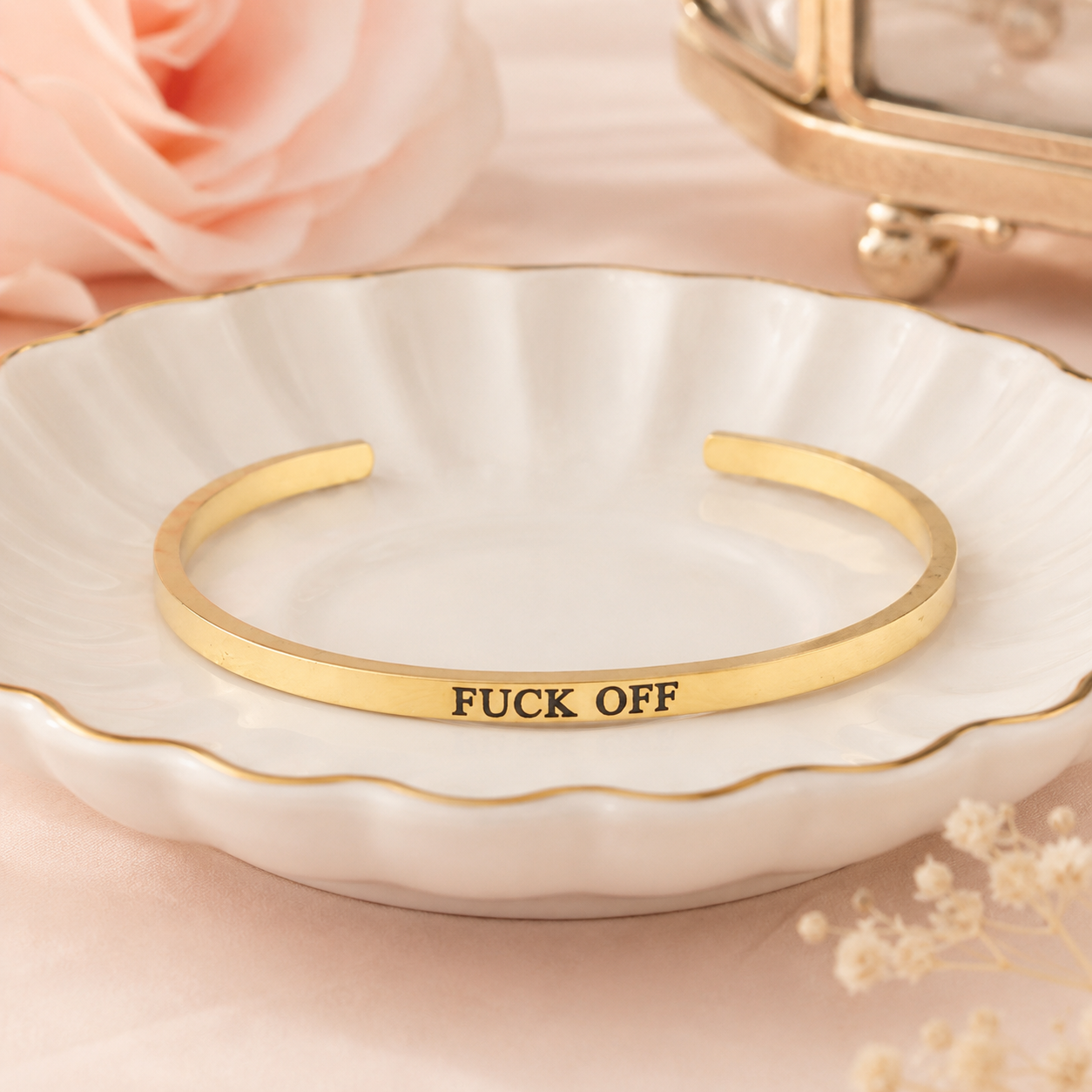 Fuck Off Gold Lettering Bracelet with Velvet Gift Bag