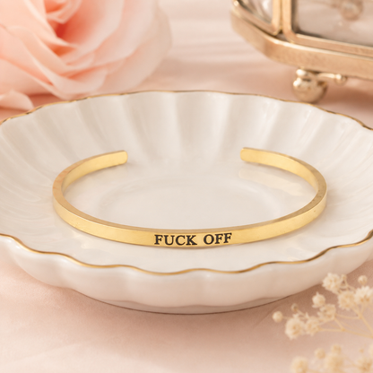 Fuck Off Gold Lettering Bracelet with Velvet Gift Bag