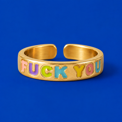 Pastel Fuck You Adjustable Ring Includes Gift Bag, Ring Gift Box, & CWS Sticker