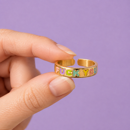 Pastel Fuck You Adjustable Ring Includes Gift Bag, Ring Gift Box, & CWS Sticker