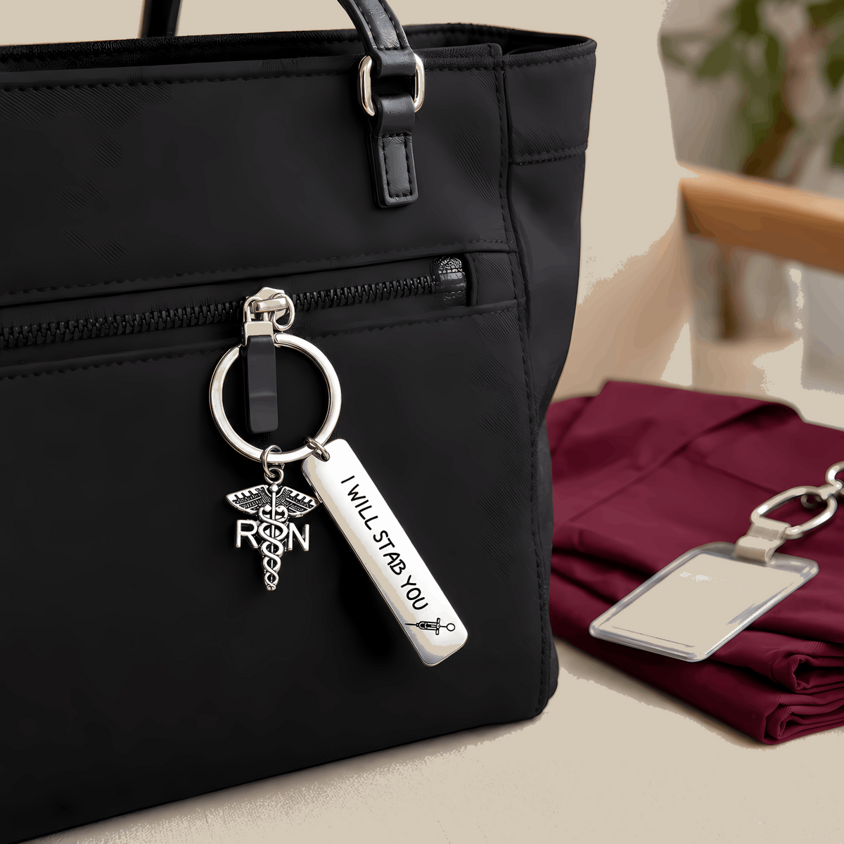 Funny RN Nurse Keychain with Medical Charm
