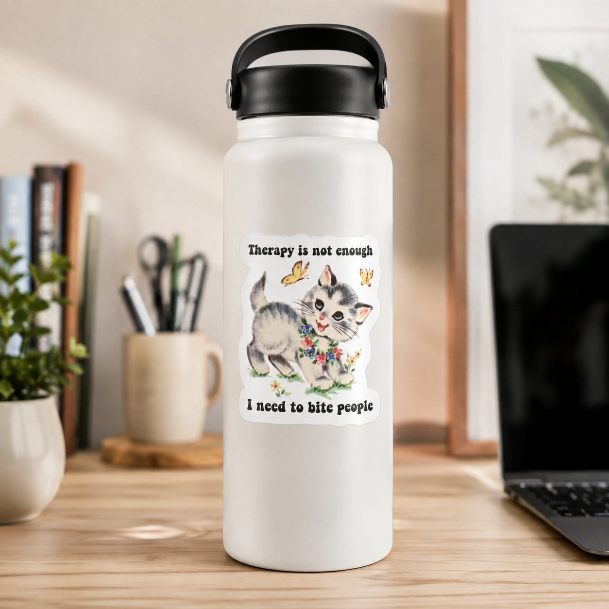 Therapy Is Not Enough Sticker 3x3  Funny Cat Sticker