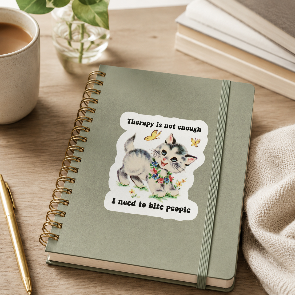 Therapy Is Not Enough Sticker 3x3  Funny Cat Sticker