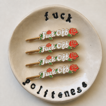 Fuck Off Rose Enamel Hairpin Duo