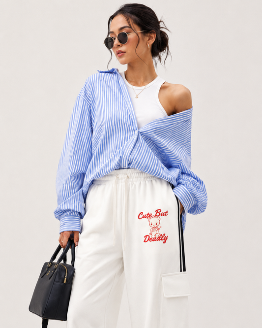 Cute But Deadly Unisex Cargo Track Pants Side Stripe Straight-Leg