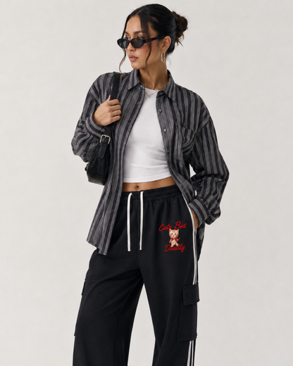 Cute But Deadly Unisex Cargo Track Pants Side Stripe Straight-Leg