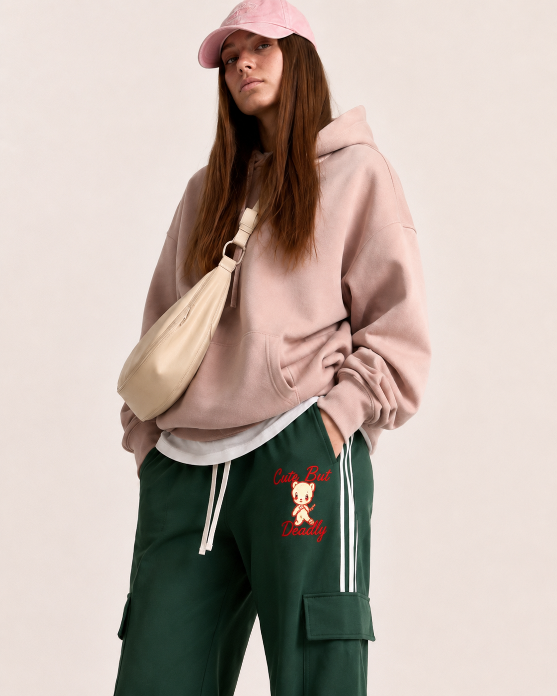 Cute But Deadly Unisex Cargo Track Pants Side Stripe Straight-Leg