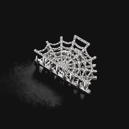 Gothic Hair Claw Clip Set | Vampire Lips & Silver Rhinestone Spiderweb with Gift Packaging & CWS Stickers