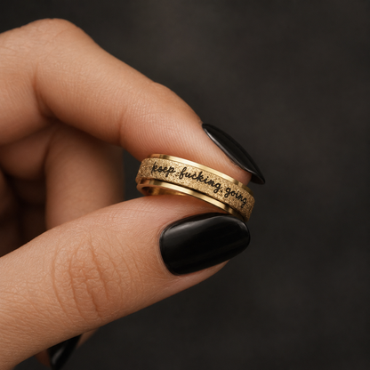 Keep Fucking Going Gold Spinner Ring Includes Gift Bag, Ring Gift Box, & CWS Sticker