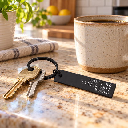 Funny Mom Keychain | Black Stainless Steel Gift for Son or Daughter Gift Packaging Included