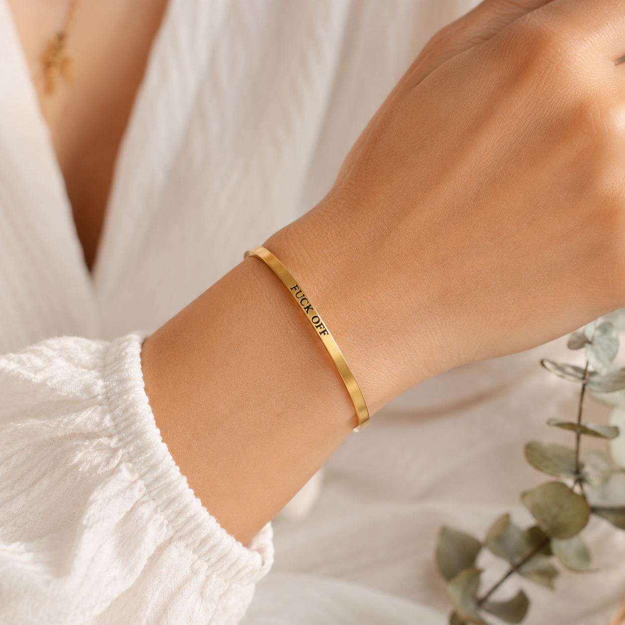 Fuck Off Gold Lettering Bracelet with Velvet Gift Bag