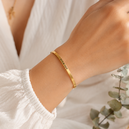 Fuck Off Gold Lettering Bracelet with Velvet Gift Bag