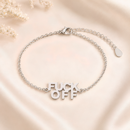 Fuck Off Silver Jewelry Necklace, Bracelet or Set with Black Velvet Gift Bag