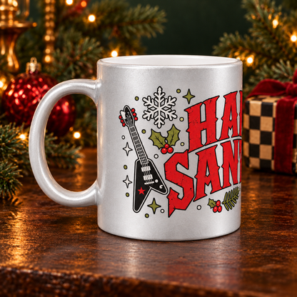 Silver Heavy Metal Santa Christmas 11 oz Cermaic Mug