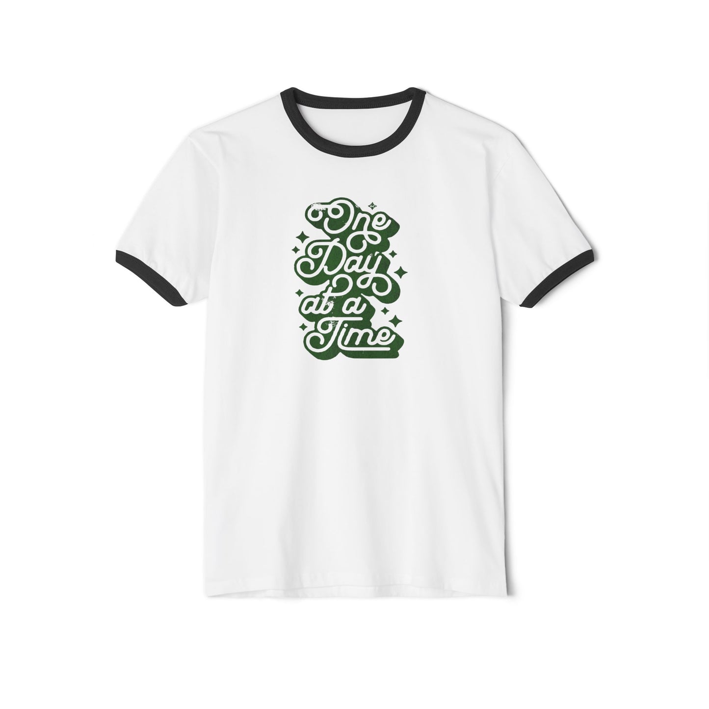 Vintage 70's Green Unisex Ringer Tee One Day at a Time Design