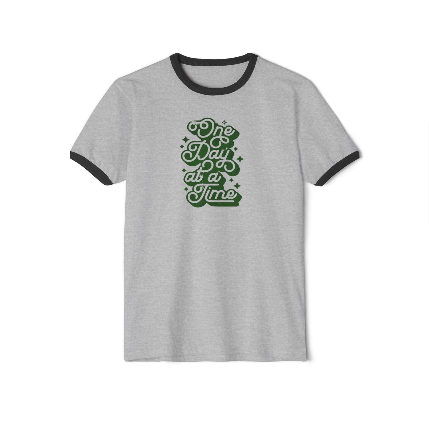 Vintage 70's Green Unisex Ringer Tee One Day at a Time Design