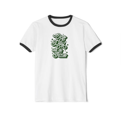 Vintage 70's Green Unisex Ringer Tee One Day at a Time Design