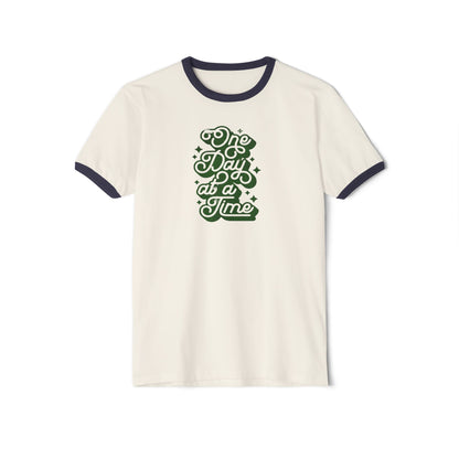 Vintage 70's Green Unisex Ringer Tee One Day at a Time Design