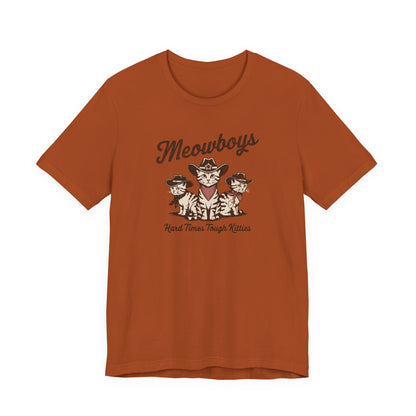 Meowboys: Hard Times Tough Kitties - Unisex Bella Canvas 3001 Cat Lover's Tee in 5 Fall Colors