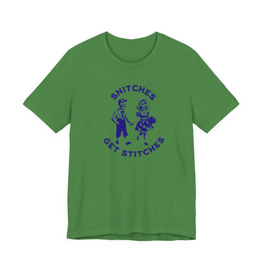 Vintage 'Snitches Get Stitches' Design on Bella Canvas 3001 | 7 Color Options Unisex Jersey Short Sleeve Tee