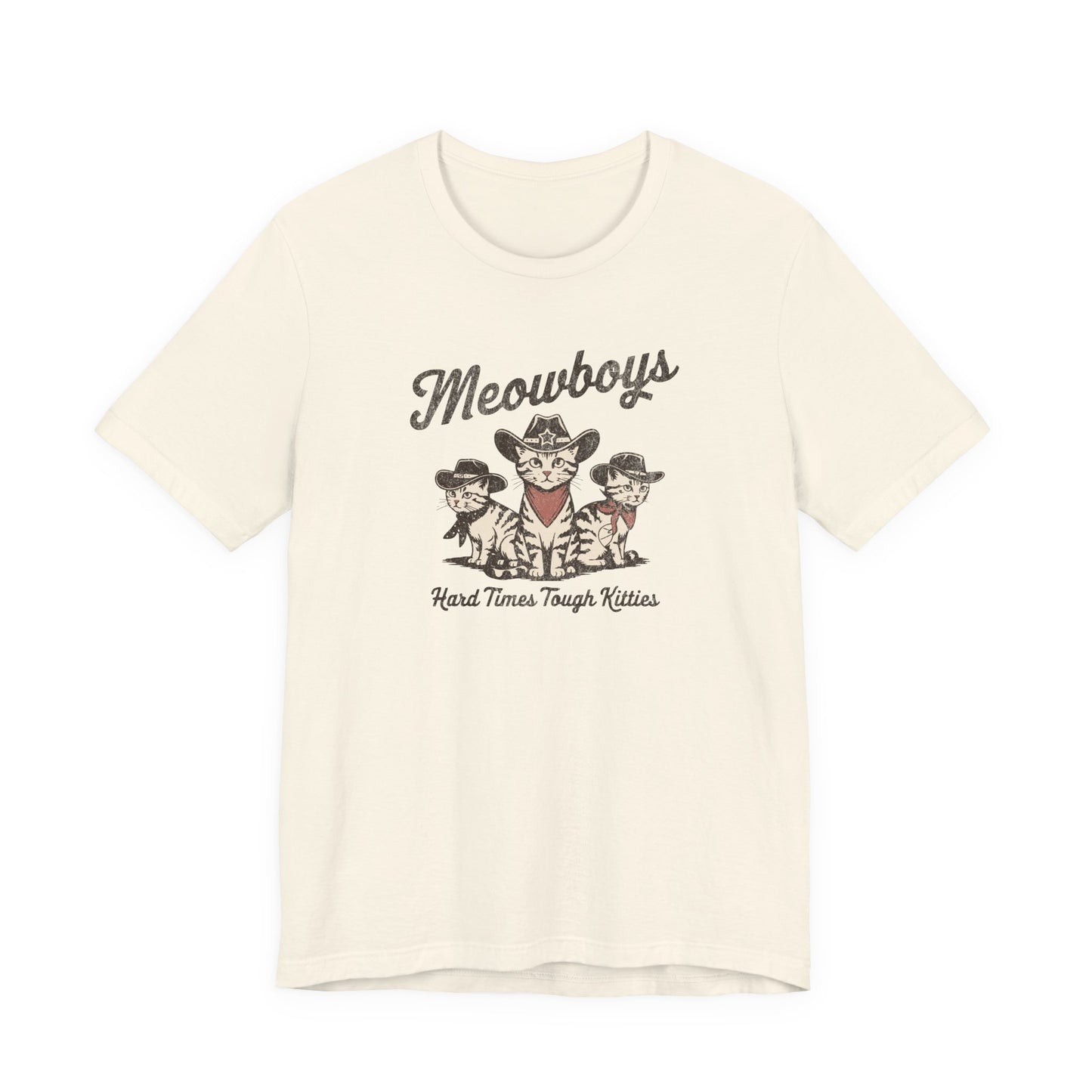 Meowboys: Hard Times Tough Kitties - Unisex Bella Canvas 3001 Cat Lover's Tee in 5 Fall Colors