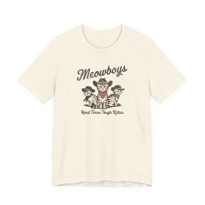 Meowboys: Hard Times Tough Kitties - Unisex Bella Canvas 3001 Cat Lover's Tee in 5 Fall Colors