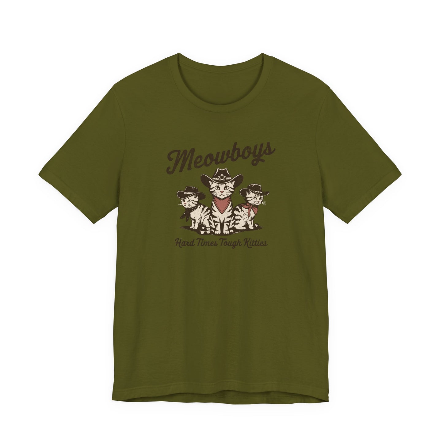 Meowboys: Hard Times Tough Kitties - Unisex Bella Canvas 3001 Cat Lover's Tee in 5 Fall Colors