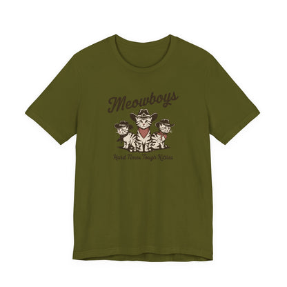 Meowboys: Hard Times Tough Kitties - Unisex Bella Canvas 3001 Cat Lover's Tee in 5 Fall Colors
