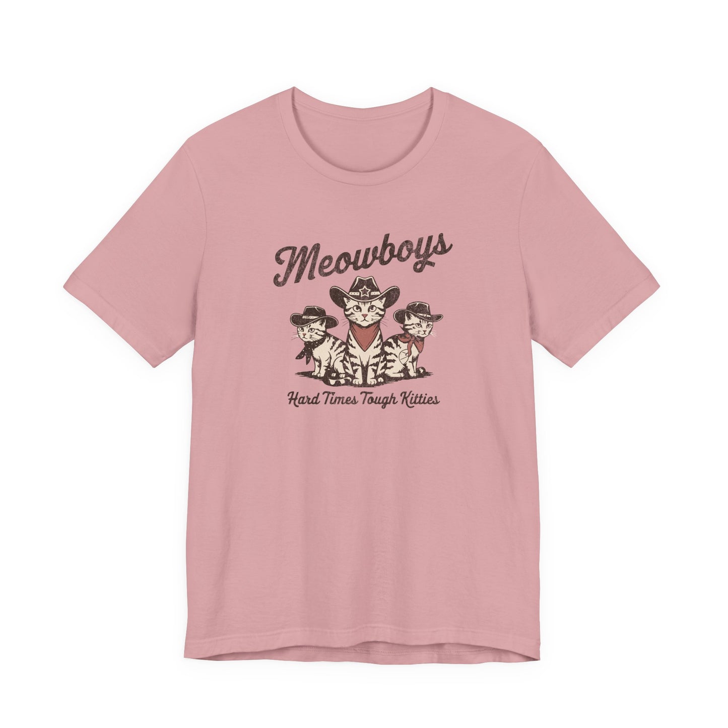 Meowboys: Hard Times Tough Kitties - Unisex Bella Canvas 3001 Cat Lover's Tee in 5 Fall Colors