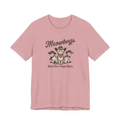 Meowboys: Hard Times Tough Kitties - Unisex Bella Canvas 3001 Cat Lover's Tee in 5 Fall Colors