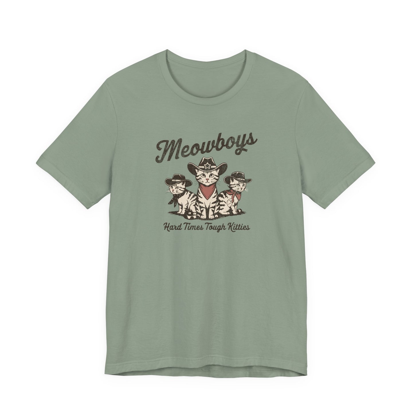 Meowboys: Hard Times Tough Kitties - Unisex Bella Canvas 3001 Cat Lover's Tee in 5 Fall Colors
