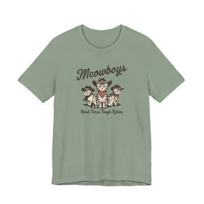 Meowboys: Hard Times Tough Kitties - Unisex Bella Canvas 3001 Cat Lover's Tee in 5 Fall Colors